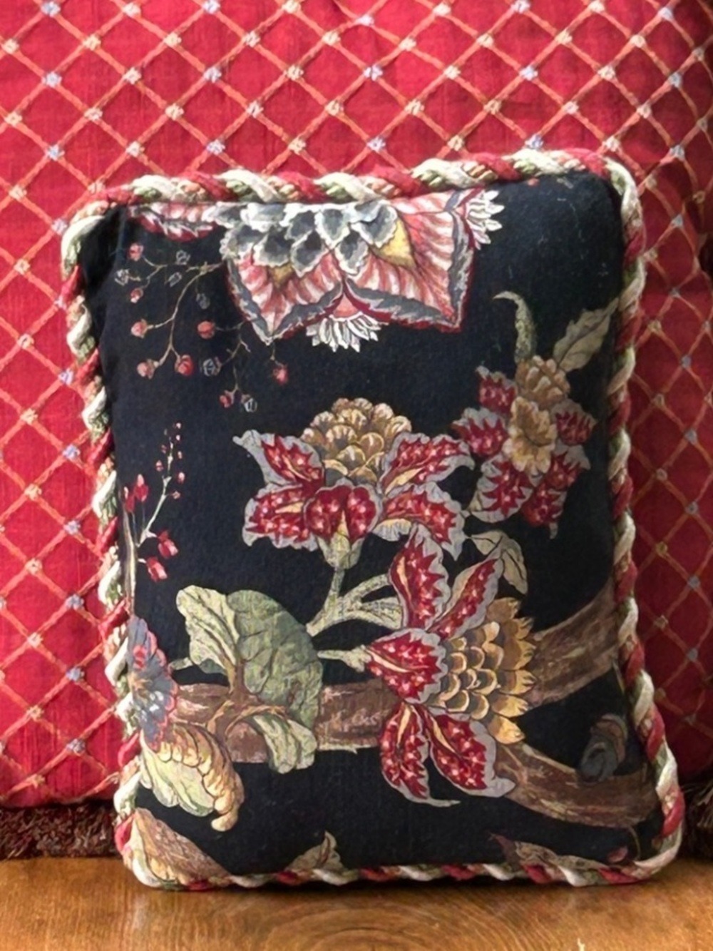 Lumbar Pillow Red Black Floral Vintage D Addison Custom Vintage Design